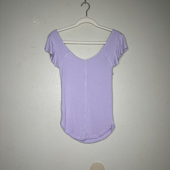 Free People Last Call Ribbed Ruffle Square Neck Flounce Top - Picture 2 of 3